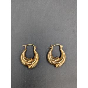 Vintage 14k Yellow Gold Hoop Loop Earrings Textured Swirl Design 2.26g